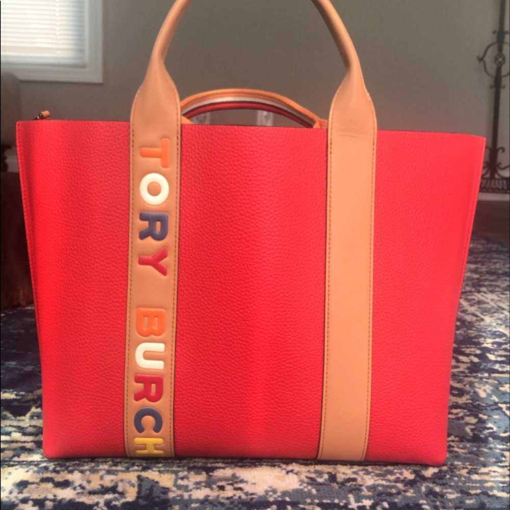 Red Leather Tory Burch tote bag